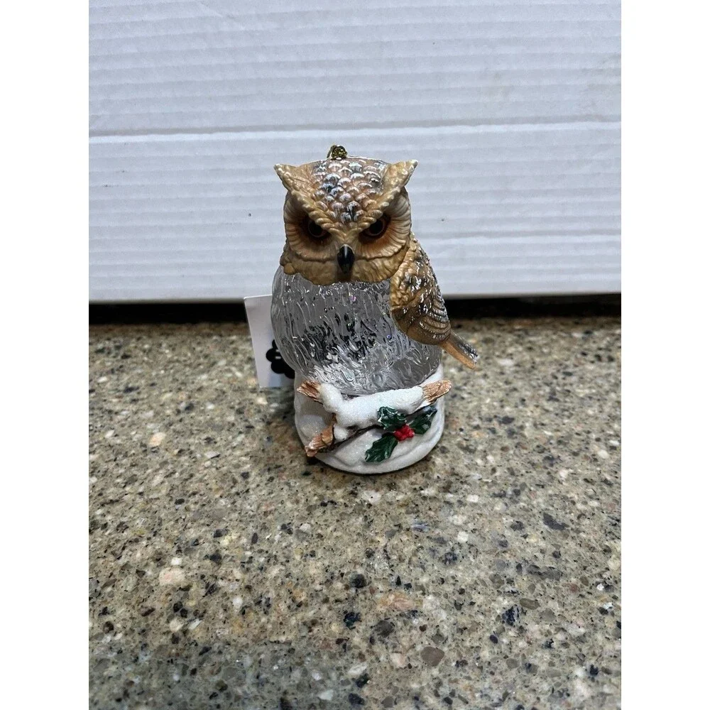 OWL GLITTER GLOBE Christmas Tree Ornaments  Lights Up
